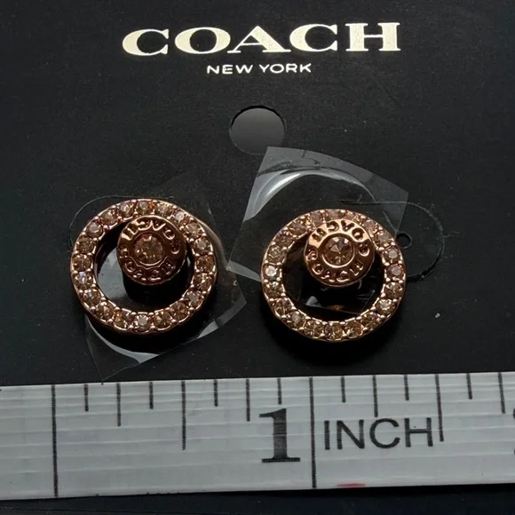 Coach Rose Gold Logo Crystal Hoop Stud Earrings - Picture 4 of 4